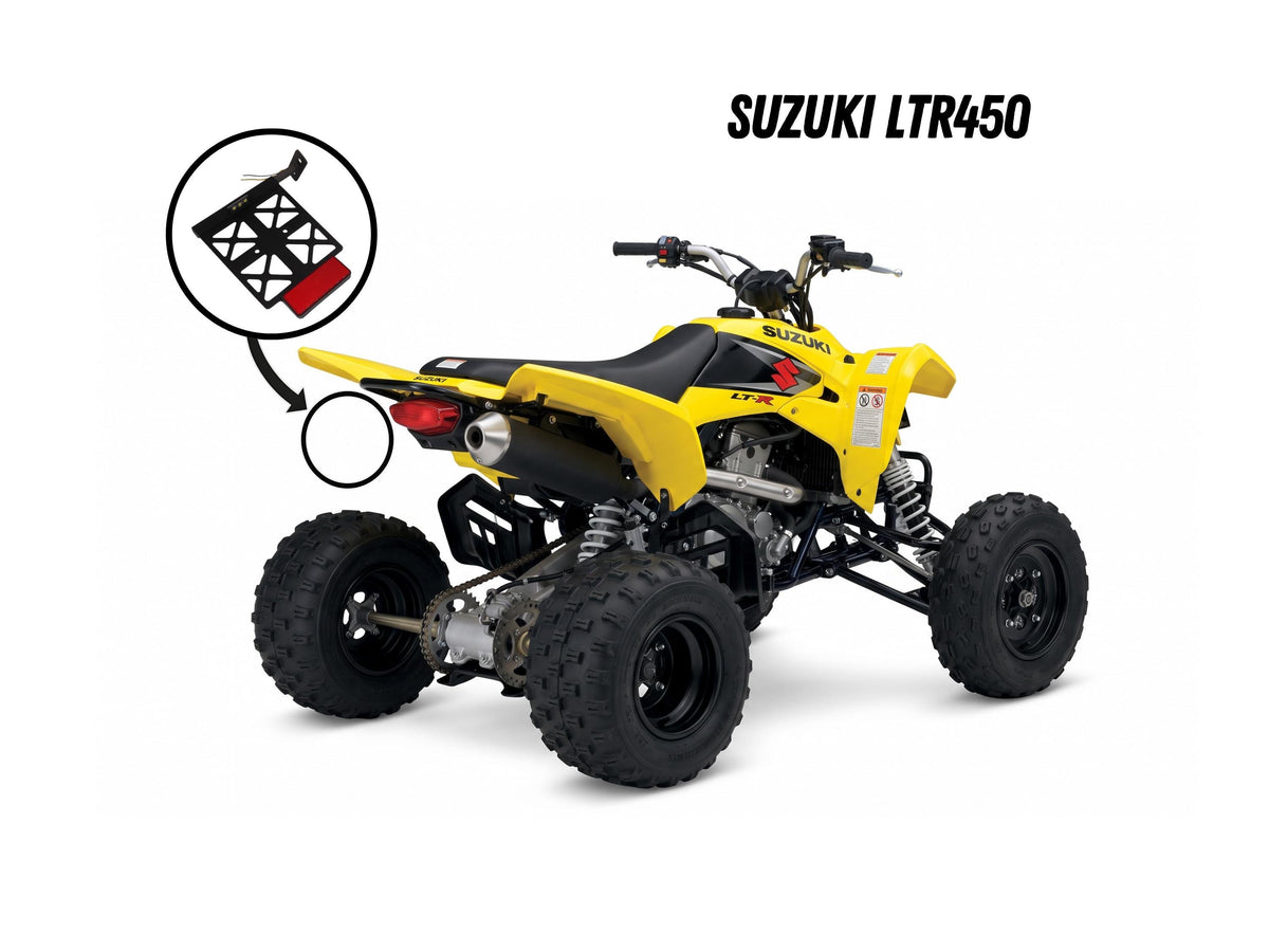 License plate holder / fender eliminator for Suzuki LTR 450 – front view
